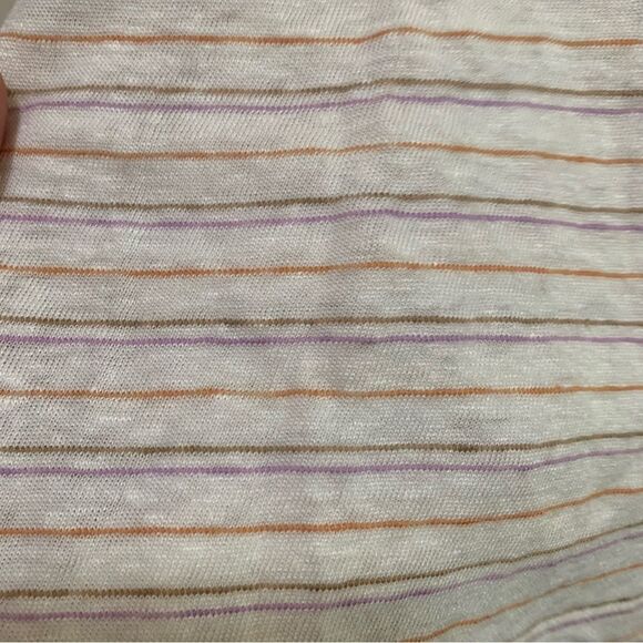 Vince Short Sleeve Striped Line  Tee - Cream brown orange pink size large - Picture 4 of 7